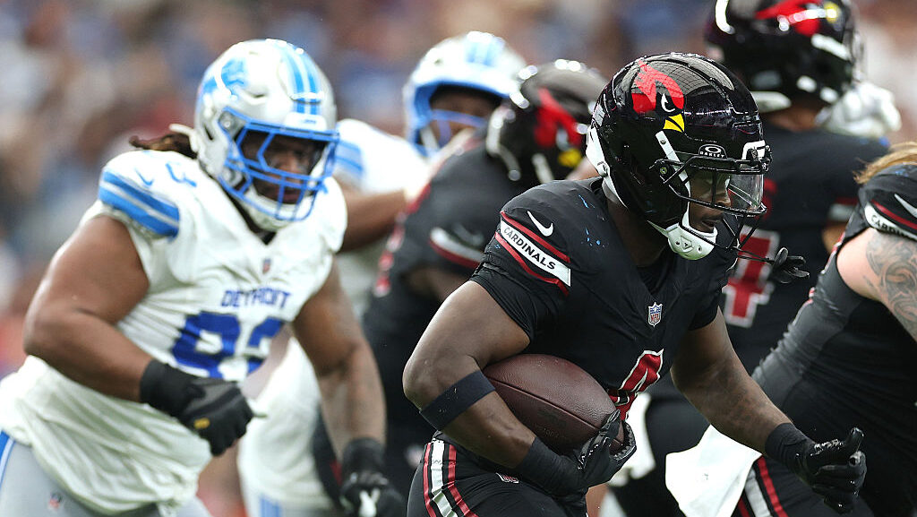 Jeremiyah Love #4 of the Arizona Cardinals...