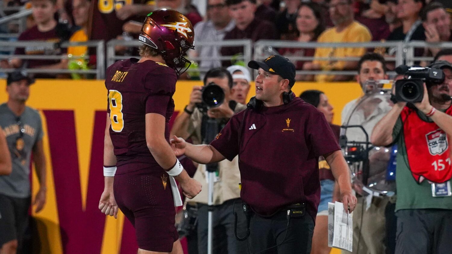 ASU quarterback Cutter Boley and head coach Kenny Dillingham...