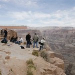 Members of the media and invited guests look at the new Skywalk during the First Walk ceremonies at the Grand Canyon on the Hualapai Indian Reservation at Grand Canyon West, Ariz., Tuesday, March 20, 2007. (Associated Press)
