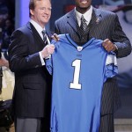 Calvin Johnson, a wide receiver from Georgia Tech, stands with NFL commissioner Roger Goodell after being selected second overall. AP Photo/Frank Franklin II