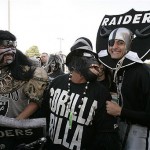 Oakland Raiders fan Andrew Crowell celebrates with other Raiders fans at Ricky's sports bar in San Leandro, Calif., Saturday. AP Photo/Paul Sakuma