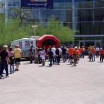 Suns fans gather on the plaza in front of US Airways Arena.