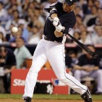 Cleveland Indians' Grady Sizemore swings at a pitch during the Major League Baseball All-Star Home Run Derby at Yankee Stadium in New York on Monday.