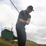 Ernie Els of South Africa prepares to tee off on the 6th green during practice for the British Open Golf championship, at the Royal Birkdale golf course, Southport, England, Tuesday, July 15, 2008. (AP Photo/Jon Super)