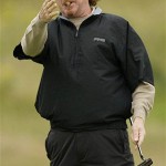 Miguel Angel Jimenez of Spain gestures during practice for the British Open Golf championship, at the Royal Birkdale golf course, Southport, England, Wednesday, July 16, 2008. (AP Photo/Matt Dunham)