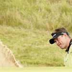 Lee Westwood of England plays from the bunker near the 7th green during practice for the British Open Golf championship, at the Royal Birkdale golf course, Southport, England, Wednesday, July 16, 2008. (AP Photo/Jon Super)
