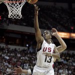 U.S. guard Chris Paul takes a shot during an exhibition basketball game against Canada in Las Vegas, Friday, July 25, 2008. The United States won 120-65. (AP Photo/Louie Traub)