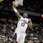 U.S. guard Kobe Bryant goes up for a dunk during the second quarter against Canada during an exhibition basketball game in Las Vegas, Friday, July 25, 2008. (AP Photo/Louie Traub)