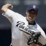 San Diego Padres starter Cha Seung Baek pitches against the Arizona Diamondbacks in the first inning of a baseball game, Wednesday, Aug. 27, 2008, in San Diego. (AP Photo/Lenny Ignelzi)