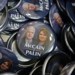 Pins supporting Republican presidential candidate Sen. John McCain, R-Ariz., and Republican vice presidential candidate, Alaska Gov. Sarah Palin, are for sale in the Xcel Center during the Republican National Convention in St. Paul, Minn., Thursday, Sept. 4, 2008. (AP Photo/Jae C. Hong)