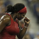 Serena Williams, of the United States, pumps her fist after winning a point against Jelena Jankovic, of Serbia, during the women's finals championship match at the U.S. Open tennis tournament in New York, Sunday, Sept. 7, 2008. (AP Photo/Elise Amendola)