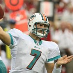 Miami Dolphins' Chad Henne throws against the Arizona Cardinals in the fourth quarter of a football game Sunday, Sept. 14, 2008, in Glendale, Ariz. The Cardinals won 31-10. (AP Photo/Ross D. Franklin)
