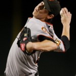 San Francisco Giants' Tim Lincecum works against the Arizona Diamondbacks in the first inning of a baseball game Thursday, Sept. 18, 2008, in Phoenix. (AP Photo/Ross D. Franklin)