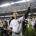 New York Yankees Derek Jeter waves to fans after the Yankees beat the Baltimore Orioles 7-3 in a baseball game at Yankee Stadium in New York on Sunday, Sept. 21, 2008. The baseball game was likely the last played at the stadium. (AP Photo/Ed Betz)