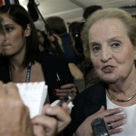 Former Secretary of State Madeleine Albright, a supporter of Democratic presidential candidate, Sen. Barack Obama, D-Ill., gives reporters her take of the first presidential debate between Republican presidential candidate, Sen. John McCain, R-Ariz., and Obama, at the campus of the University of Mississippi in Oxford, Miss., Friday, Sept. 26, 2008. (AP Photo/Rogelio V. Solis)