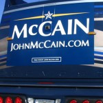 John McCain's Straight Talk Express bus is seen outside the Arizona Biltmore on Tuesday. (Pamela Hughes/KTAR)