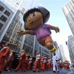 Dora The Explorer balloon makes its way down Broadway in celebration of the 82nd annual Macy's Thanksgiving Day parade,Thursday, Nov. 27, 2008, in New York. (AP Photo/Louis Lanzano)
