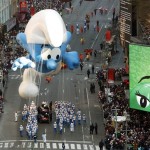 The Smurf balloon floats down Broadway during the Macy's Thanksgiving Day parade in New York, Thursday, Nov. 27, 2008. (AP Photo/Jeff Christensen)
