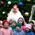 Ded Moroz (Grandfather Frost), the Russian Santa Claus, seen during his first meeting with Moscow children, a month long tradition marking upcoming New Year's holiday, at the Kuzminki Park Ded Moroz' residence in the Russian capital on Monday, Dec. 1, 2008. New Year's is the biggest holiday of the year in Russia. (AP Photo/Mikhail Metzel)
