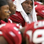 Arizona Cardinals defensive tackle Gabe Watson watches his team from the sidelines during the second quarter of an NFL football game against the Minnesota Vikings on Sunday, Dec. 14, 2008, in Glendale, Ariz. (AP Photo/Matt York)