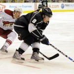 Phoenix Coyotes right wing Shane Doan, left, chases Los Angeles Kings defenseman Drew Doughty during the first period of their NHL hockey game in Los Angeles, Friday, Dec. 26, 2008. (AP Photo/Chris Carlson)