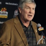 Texas coach Mack Brown answers reporters' questions during a news conference after arriving for the Fiesta Bowl on Monday, Dec. 29, 2008, at Sky Harbor International Airport in Phoenix. Ohio State will play Texas in the NCAA college football game Jan. 5. (AP Photo/Paul Connors)