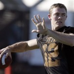 Texas quarterback Colt McCoy winds up to throw a pass during football practice Tuesday, Dec. 30, 2008, in Scottsdale, Ariz. Texas will play Ohio State in the Fiesta Bowl on Monday, Jan. 5, 2009. (AP Photo/Paul Connors)