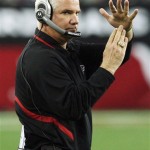 Atlanta Falcons head coach Mike Smith calls a timeout duringn the first quarter of an NFL wild-card playoff football game against the Arizona Cardinals on Saturday, Jan. 3, 2009 in Glendale, Ariz. (AP Photo/Ross D. Franklin)