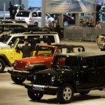 The Jeep exhibit is seen at the North American International Auto Show Sunday, Jan. 11, 2009 in Detroit. (AP Photo/Carlos Osorio)