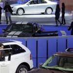 The Ford display is seen at the North American International Auto Show in Detroit, Tuesday, Jan. 13, 2009. (AP Photo/Carlos Osorio)