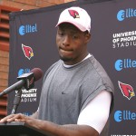 Cardinals safety Adrian Wilson talks with reporters after practice, Thursday, January 22, 2009. (Adam Green/KTAR)