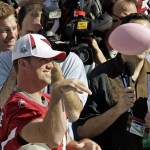 Arizona Cardinals quarterback Brian St. Pierre throws a pink football during the team's media day for Super Bowl XLIII Tuesday, Jan. 27, 2009, in Tampa, Fla. The Cardinals will play the Pittsburgh Steelers in the NFL Super Bowl football game on Sunday, Feb. 1. (AP Photo/Gene J. Puskar)
