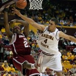 Arizona State's Jeff Pendergraph (4), right, knocks away the ball from Washington State's DeAngelo Casto (23), left, during the first half of an NCAA basketball game in Tempe, Ariz., Thursday, Jan. 29, 2009. (AP Photo/Aaron J. Latham)