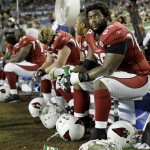 Arizona Cardinals lineman Mike Gandy (69) and teammates react on the bench during the fourth quarter of the NFL Super Bowl XLIII football game against the Pittsburgh Steelers, Sunday, Feb. 1, 2009, in Tampa, Fla. (AP Photo/Winslow Townson)
