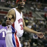 Detroit Pistons' Richard Hamilton complains to an official that he was fouled in the second half of an NBA basketball game against the Phoenix Suns Sunday, Feb. 8, 2009, in Auburn Hills, Mich. The Suns beat the Pistons 107-97. (AP Photo/Duane Burleson)