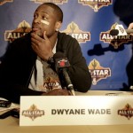 Miami Heat guard Dwyane Wade talks to the media Friday, Feb. 13, 2009, at the NBA All Star basketball game media availability in Phoenix. (AP Photo/Matt York)