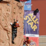 A couple of kids enjoy the climbing wall at the Block Party in Phoenix, Saturday, February 14, 2009. (Tyler Bassett/KTAR) 