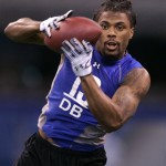 Western Michigan defensive back Louis Delmas makes a catch as he runs a football drill at the NFL scouting combine in Indianapolis, Tuesday, Feb. 24, 2009. (AP Photo/Michael Conroy)