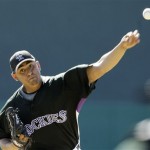 Colorado Rockies pitcher Franklin Morales throws against the Chicago White Sox on Thursday, Feb. 26, 2009, during a spring training baseball game in Tucson, Ariz. (AP Photo/Elaine Thompson)