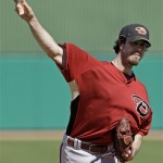 Arizona Diamondbacks' Dan Haren throws before the first inning of a spring training baseball game against the Chicago Cubs Monday, March 2, 2009, in Mesa, Ariz. (AP Photo/Morry Gash)