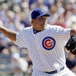 Chicago Cubs' Carlos Zambrano throws during the first inning of a spring training baseball game against the Arizona Diamondbacks, Monday, March 2, 2009, in Mesa, Ariz. (AP Photo/Morry Gash)