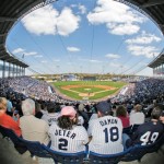 Baseball fans fill George M. Steinbrenner Field for a spring training baseball game between the New York Yankees and Tampa Bay Rays in Tampa, Fla., Thursday, Feb. 26, 2009. (AP Photo/Gene J. Puskar)