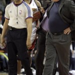 Golden State Warriors coach Don Nelson, right, reacts as referee Tony Brothers, left, ejects him from the NBA basketball game during the second half against the Phoenix Suns on Sunday, March 15, 2009, in Oakland, Calif. (AP Photo/Ben Margot)