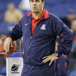 Arizona coach Russ Pennell watches practice at the NCAA Midwest Regional men's college basketball tournament Thursday, March 26, 2009, in Indianapolis. Arizona plays Louisville in a regional semifinal on Friday. (AP Photo/Darron Cummings)