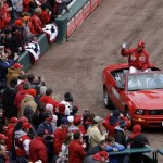St. Louis Cardinals manager Tony La Russa waves to fans during festivities before a baseball game between the Cardinals and the Pittsburgh Pirates on opening day in St. Louis Monday, April 6, 2009. (AP Photo/Lynne Sladky)