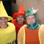 Doug, left, Yoda, center, and Wolf, right, wait to race in the Hot Dog Race, Wednesday, April 8, 2009. Doug & Wolf, and their producer Ryan Lindsay lost the Bracket Beatdown to Gambo & Ash, and their producer Eric Sorenson. For losing, they had to race in the Hot Dog Race after the second inning of a Diamondbacks game. (Tyler Bassett/KTAR)