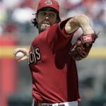 Arizona Diamondbacks' Dan Haren pitches against the Los Angeles Dodgers in the first inning of a baseball game Sunday, April 12, 2009, in Phoenix. (AP Photo/Paul Connors)