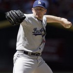 Los Angeles Dodgers' Randy Wolf pitches against the Arizona Diamondbacks in the first inning of a baseball game Sunday, April 12, 2009, in Phoenix. (AP Photo/Paul Connors)