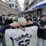 Fans arrive on the concourse at the new Yankee Stadium for the first regular season baseball game on Thursday, April 16, 2009, in New York. The Yankees face the Cleveland Indians in their home opener. (AP Photo/Julie Jacobson)