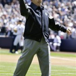 Former New York Yankees and Hall of Fame catcher Yogi Berra throws out the ceremonial first pitch at the first regular season baseball game at the new Yankee Stadium on Thursday, April 16, 2009, in New York. The Yankees face the Cleveland Indians in their home opener. (AP Photo/Julie Jacobson)